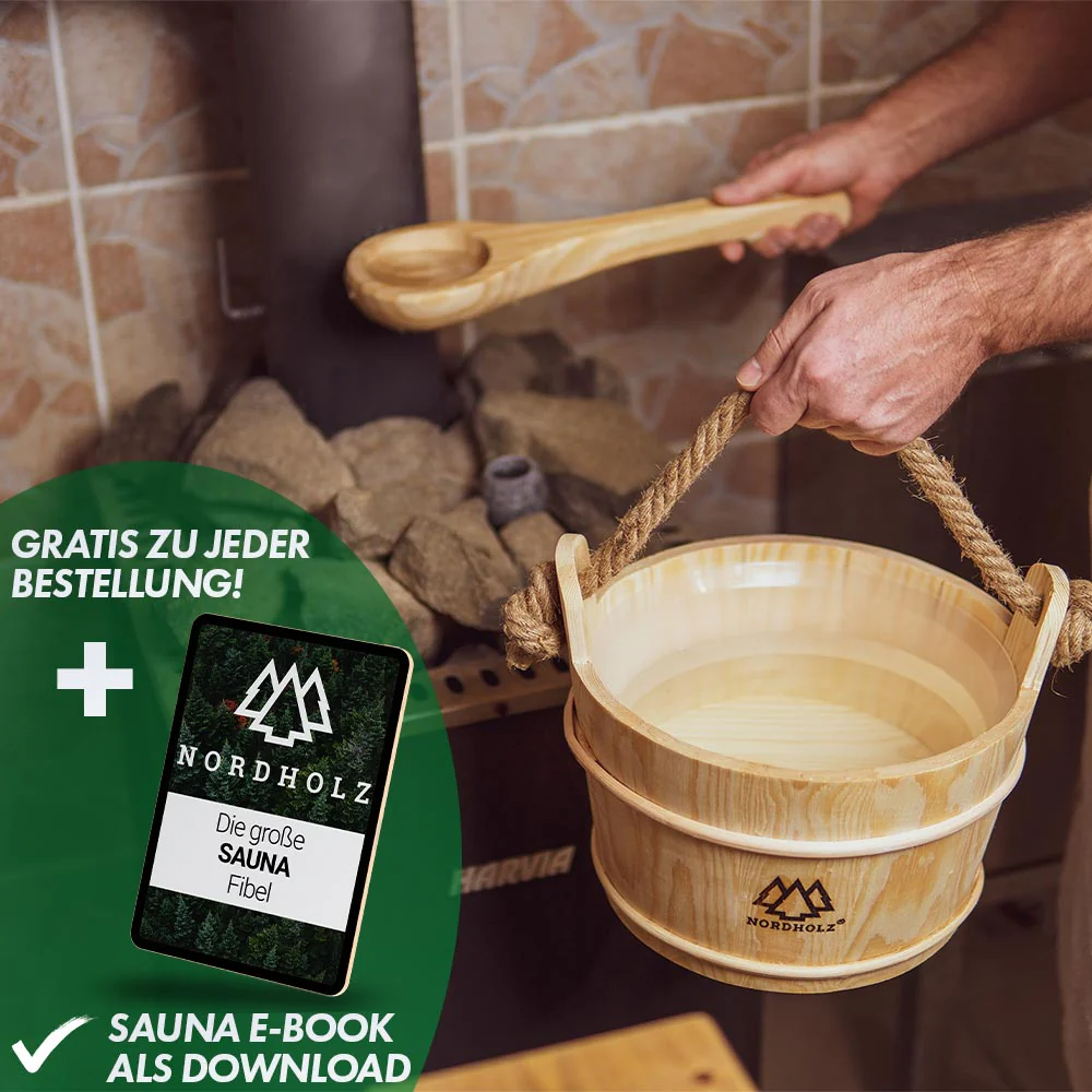 Sauna Eimer Set (Eimer, Kelle, Sanduhr, Doppelt Hygrometer Holz) - Image 5